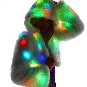 J. Valentine Rainbow Light Up Cropped Fur Jacket